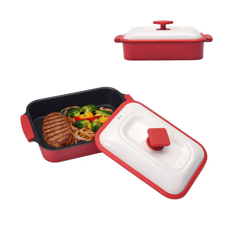 Poêle à micro-ondes antiadhésive de grande capacité avec couvercle pour chauffer et cuisiner